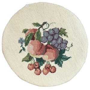 Vintage Needlepoint Tapestry Of Fruit 12” Round